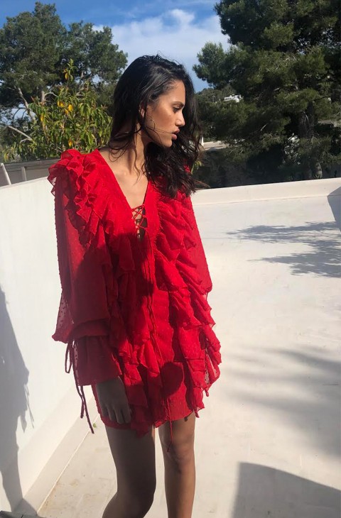 PALAZZO DRESS RED BY FETICHE SUANCES