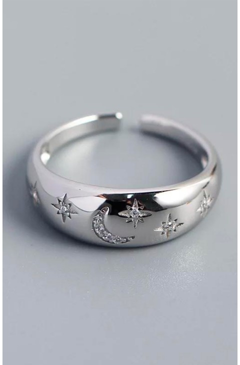 ANILLO DE PLATA LUNA Y ESTRELLAS