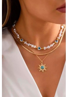 COLLAR MULTI LUCKY EYES WITH PEARLS