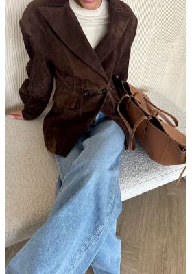 CHAQUETA DE ANTE MARRÓN CORTE ESTRUCTURADO