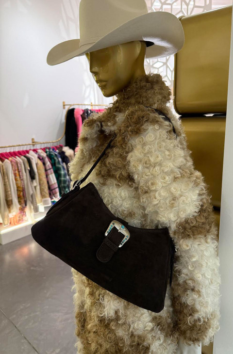 BOLSOANTE MARRÓN  DETALLE TURQUESAS